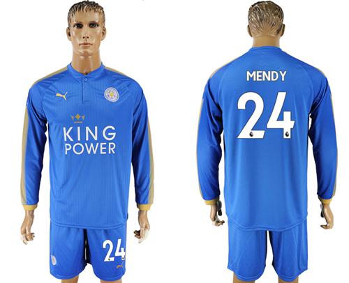 Leicester City #24 Mendy Home Long Sleeves Soccer Club Jersey - Click Image to Close